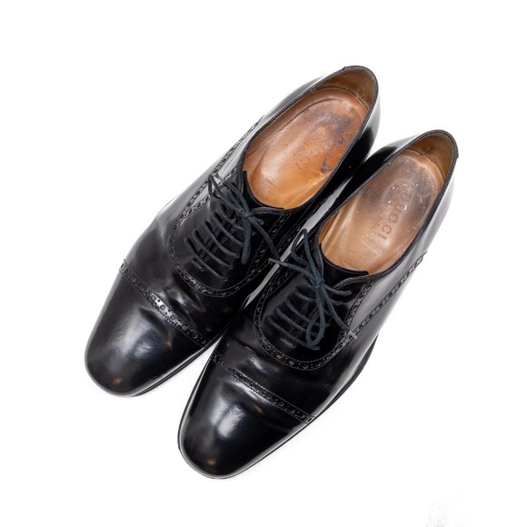 Authentic Gucci Men's Black Leather Brogue Oxford Dress Shoes – UK 8 / US 9 - Picture 4 of 15